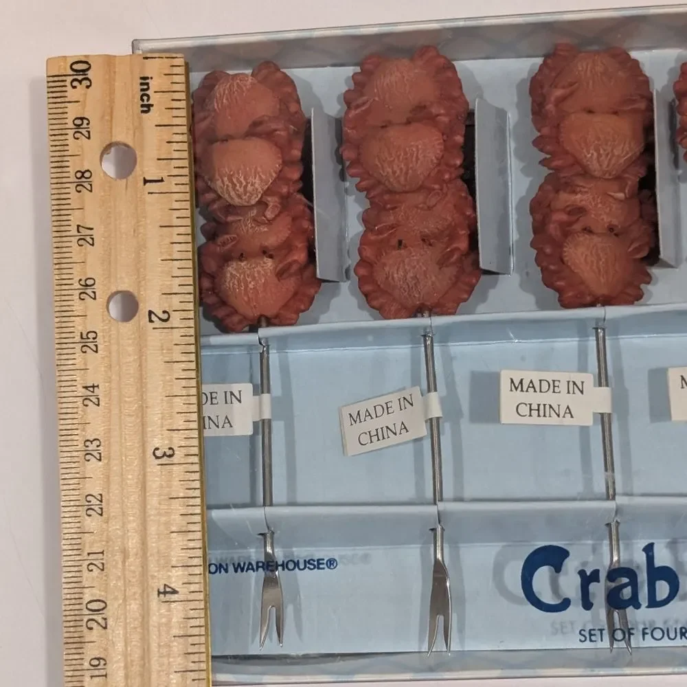 Boston Warehouse Crab Cocktail Picks Set of 4 Coastal Beach Nautical New in Box